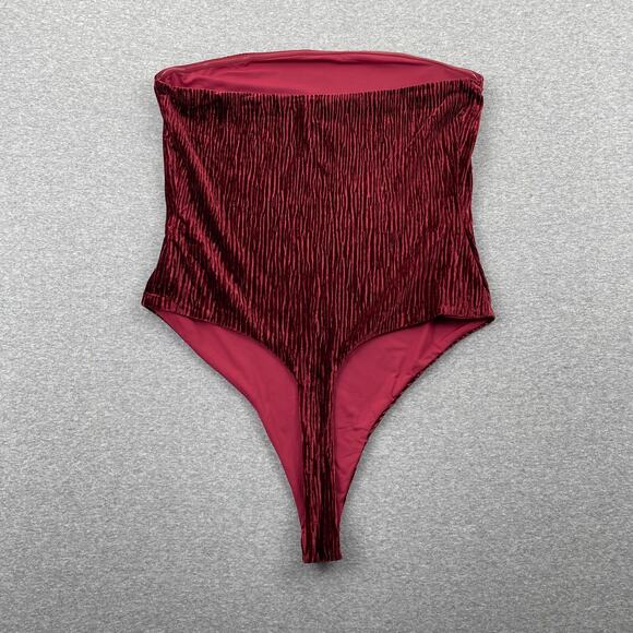 Naked Wardrobe Bodysuit Womens M Red Plush Velvet Tube Strapless Romantic Glam - Picture 2 of 12